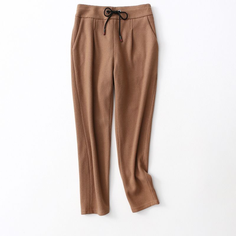 

from Cupboard Whole Transaction Pants Type Awesome Minimalist Slimming Thickened Casual Pants for Women Autumn and Winter Lacing Woolen Harem Pants Light camel L(165/70A)