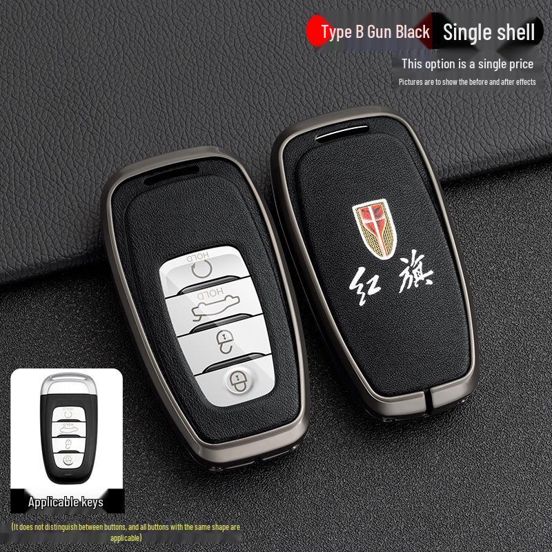 High-End Metal Key Case for Hongqi H9/H5/H7/HS7 - Full Wrap with Buckle Button for 21 Models