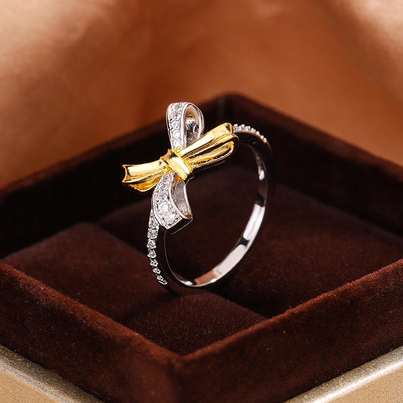 Light Luxury High End Sense Index Finger Ring French Bow Ring Gold Plated Retro High End