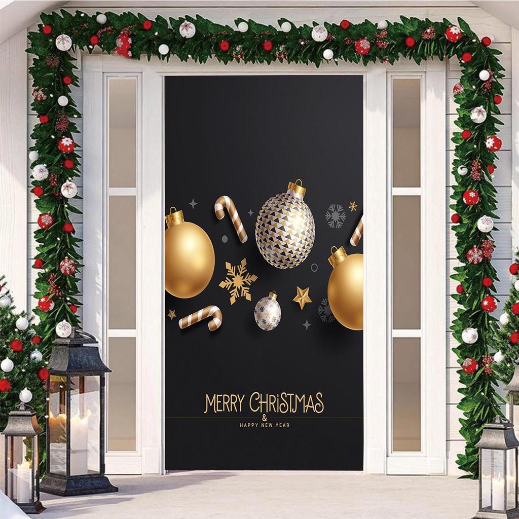 Four-Sided Stretch Christmas Door Cover - Easy Install with Festive Pattern