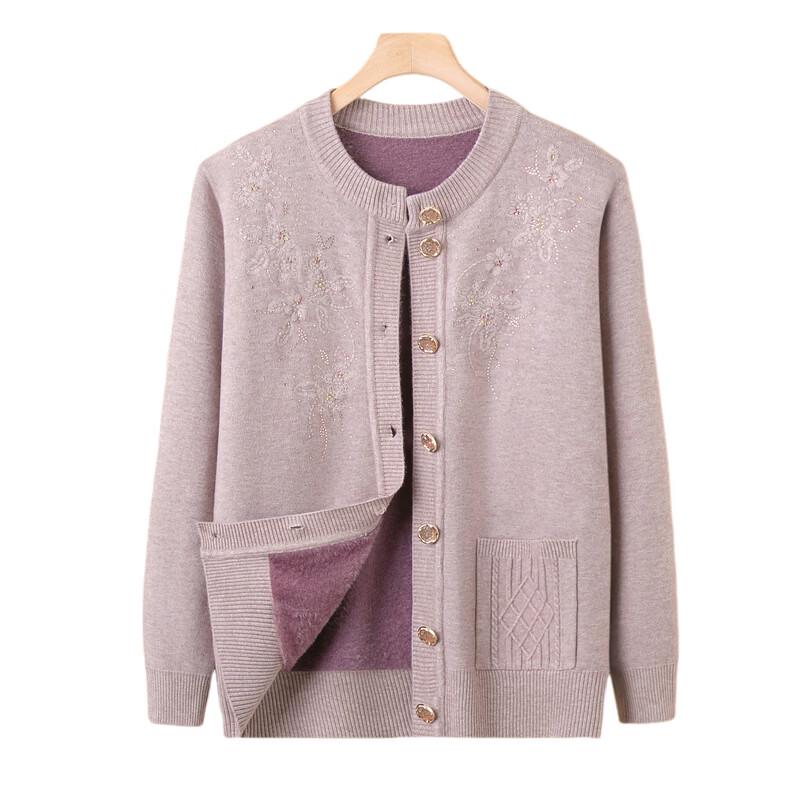 Lonsa Women's Plush Velvet Knitted Cardigan Sweater for Middle-Aged