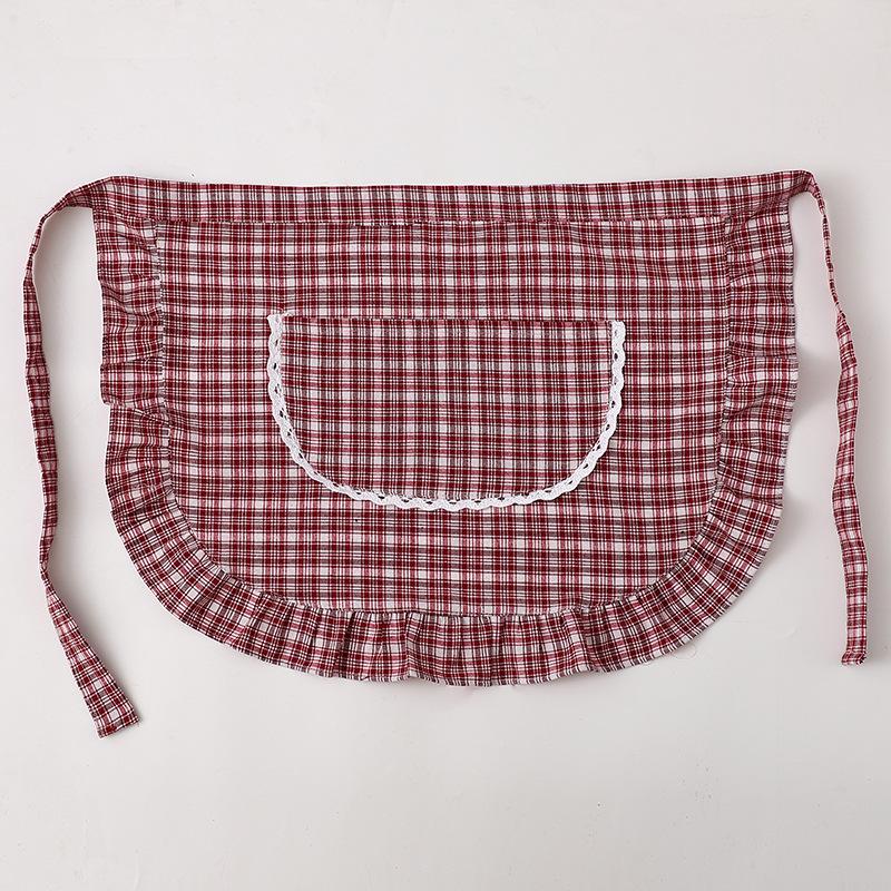 Apron Square Check Half Waist Apron Cotton Material Stain Resistant Breathable Home Cooking Work Clothes Kitchen Accessories