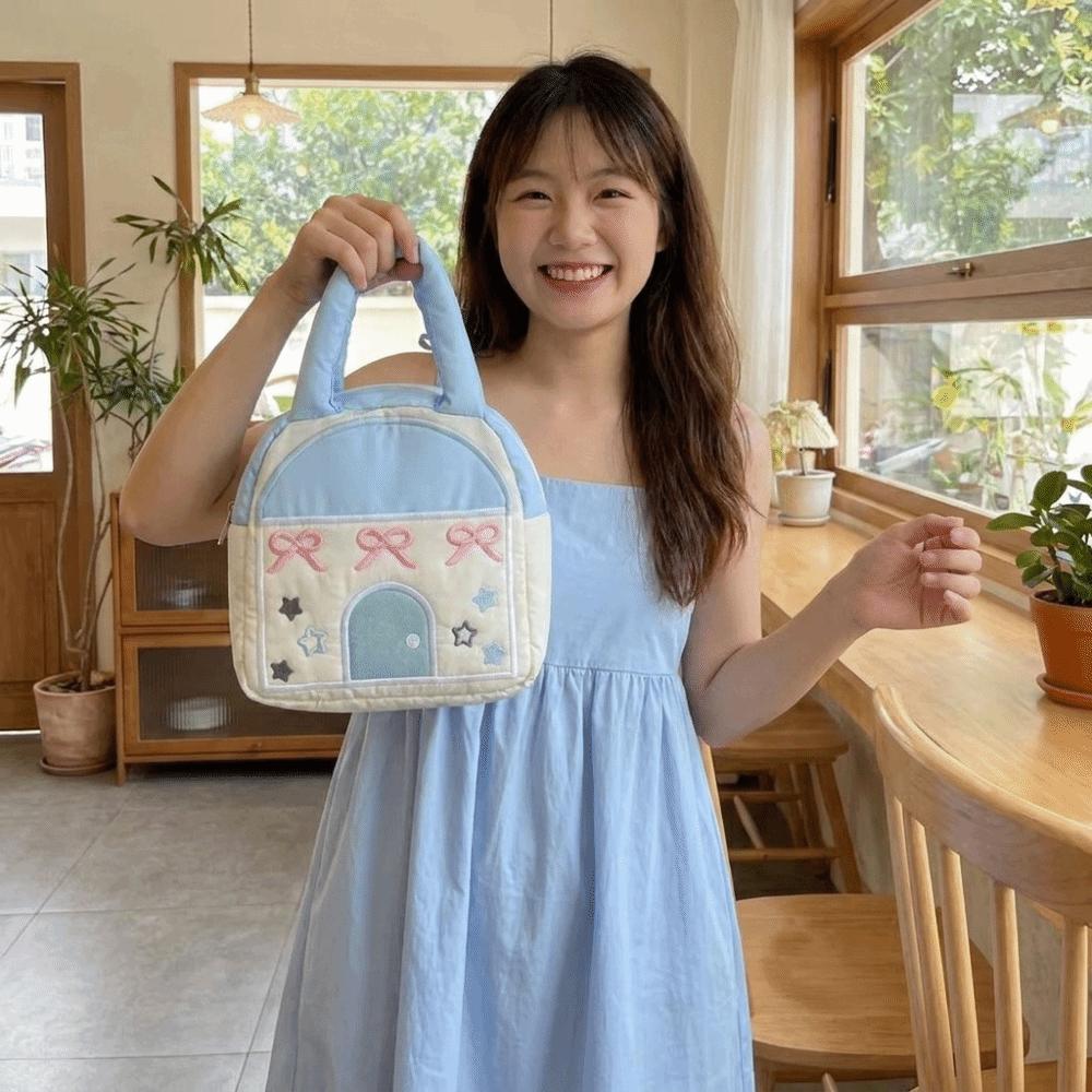 Portable Small House Shaped Handbag Large Capacity Makeup Organizer Bag  Daily Use