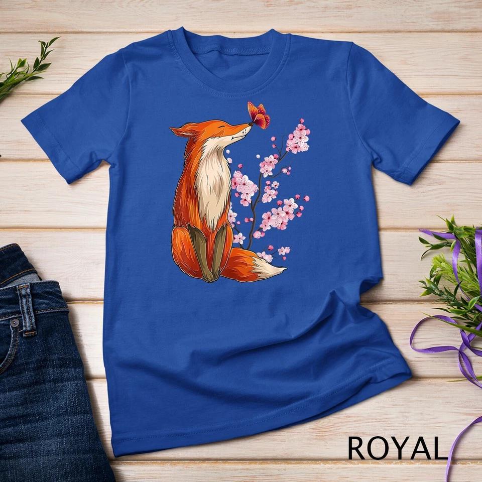 Japanese Fox Cherry blossom Flower sakura trees Kawaii T-Shirt Unisex T-shirt 10 4XL
