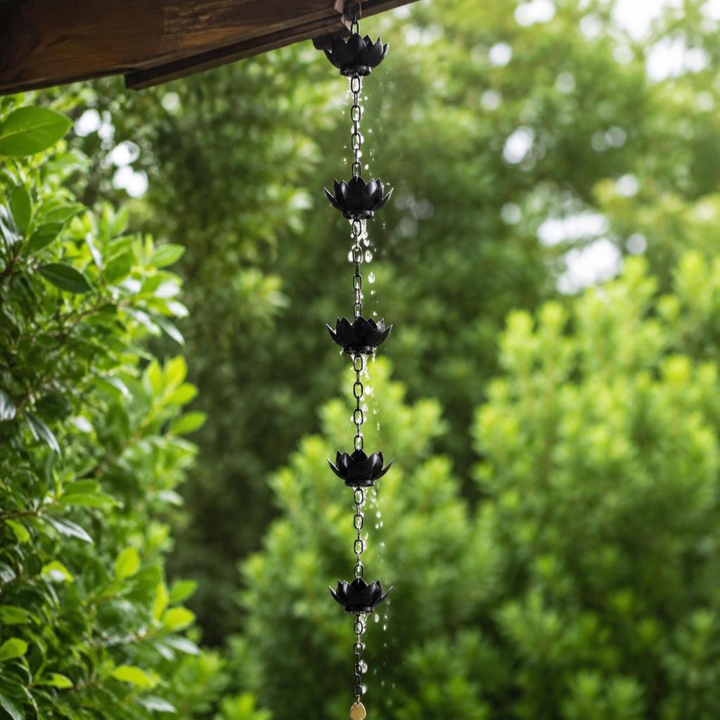 Rain Chain with Lotus Cups Botanical Decorative Outdoor for Courtyard
