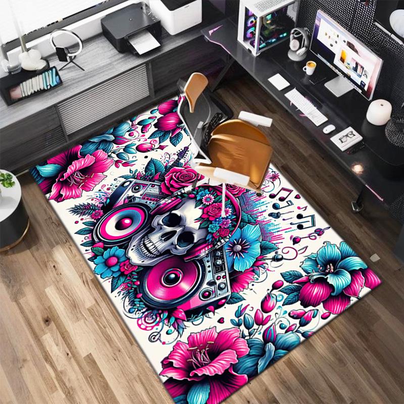 1PC Skull Dark Gothic Pattern printed Carpet Rug for Living Room Bedroom Home Sofa Decoration,Non-slip Floor Mat Floor mat