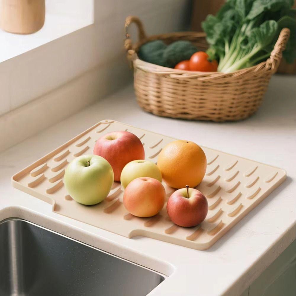 Non-Slip Silicone Sink Mat Built-in Drain Design Dish Drying Tray  Coffee Station