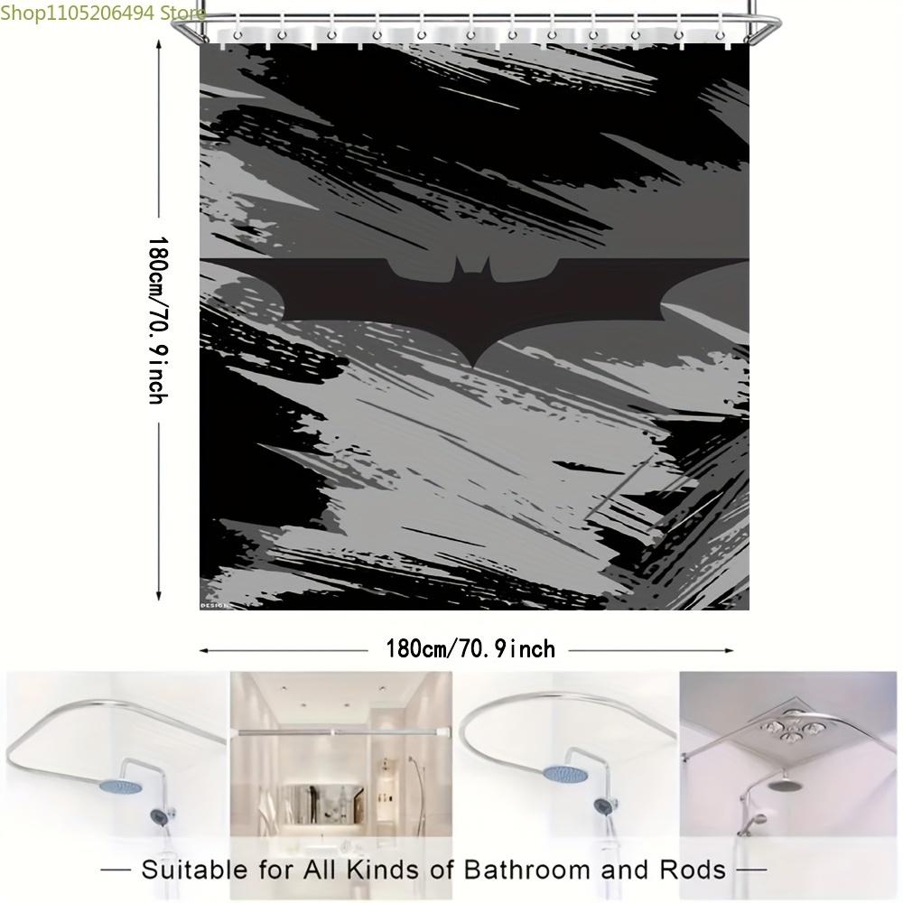 1pc Batman Movie Anime-Themed Shower Curtain, 180.09x180.09 cm, Black & White Graphic Design with "Batman" Logo, Polyester Mat