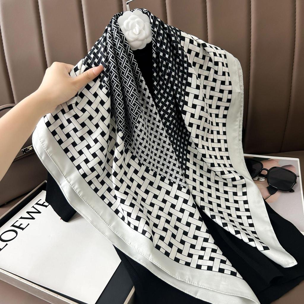 Silk Neckerchief: 90x90 Large Chic Square Scarf for Women - Perfect for Spring, Autumn, Winter Fashion