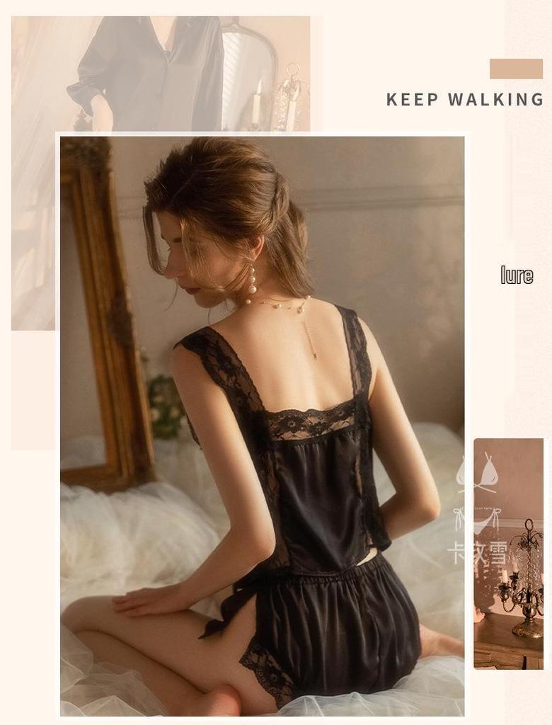 French Style Lace Women's Home Suspender Shorts Suit