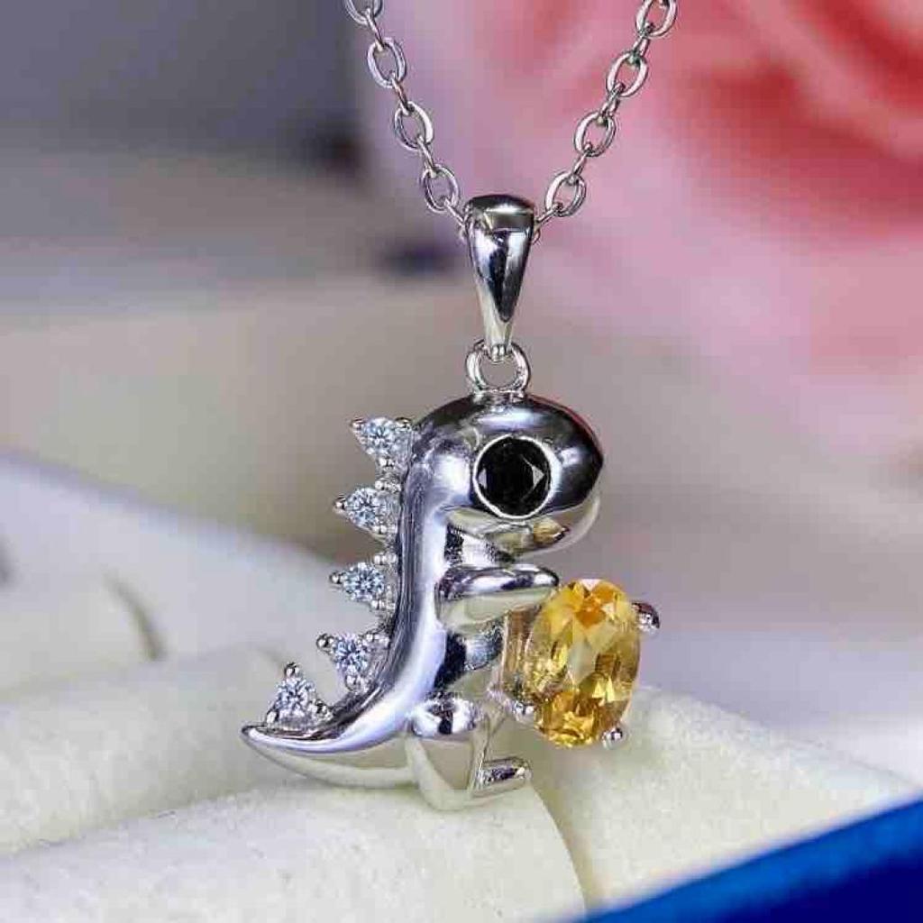 Natural Yellow Crystal Pendant Necklace - S925 Sterling Silver Clavicle Chain for Women