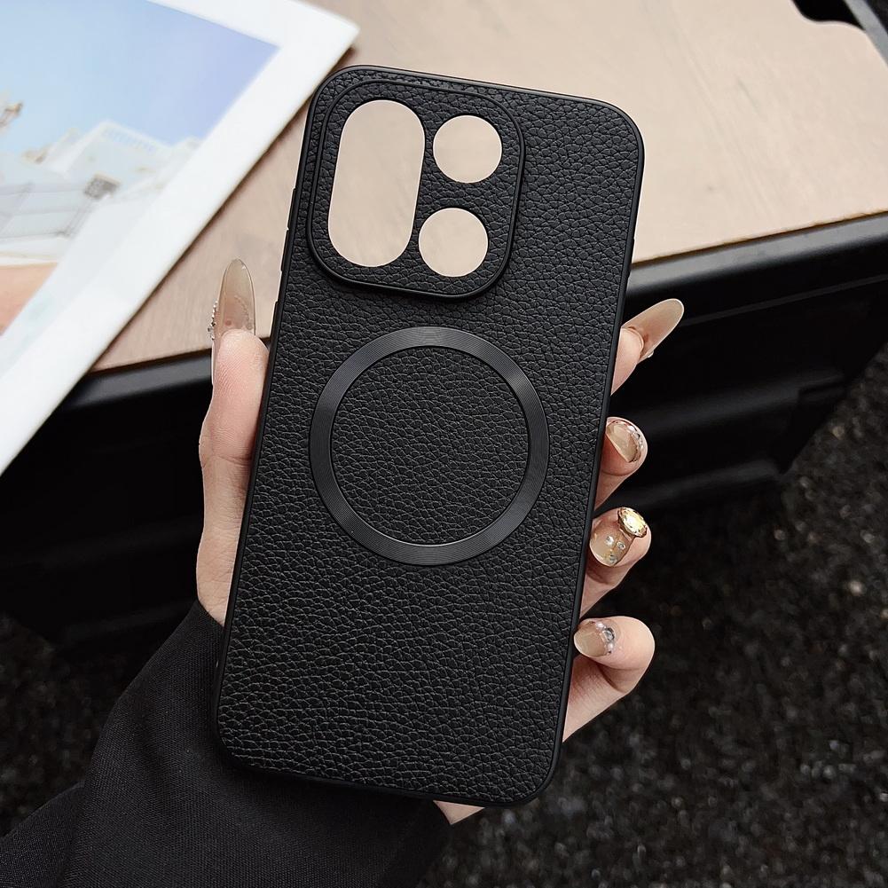 With Magsafe Magnetic Plain Leather Lychee Case For One Plus 15 13s 13T 13R 13 Ace 5 OnePlus Nord 5 4 CE 5 Camera protect Cover