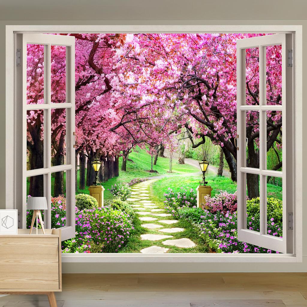 Scenic Landscape Hanging Cloth Natural Woods Beach Simulation Window Decoration Room Background Cloth Wall Painting Cloth