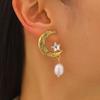 Retro Elegant Rhinestone Star Moon Pearl Earrings for Women