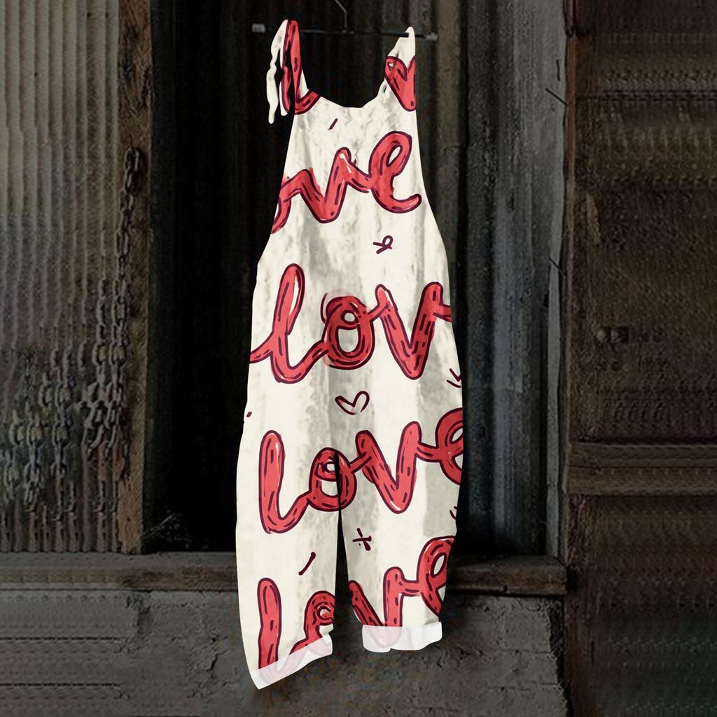 Damen Herzförmiger bedruckter lässiger lockerer Retro-Overall Baumwolle und Leinen Einteiler Hose