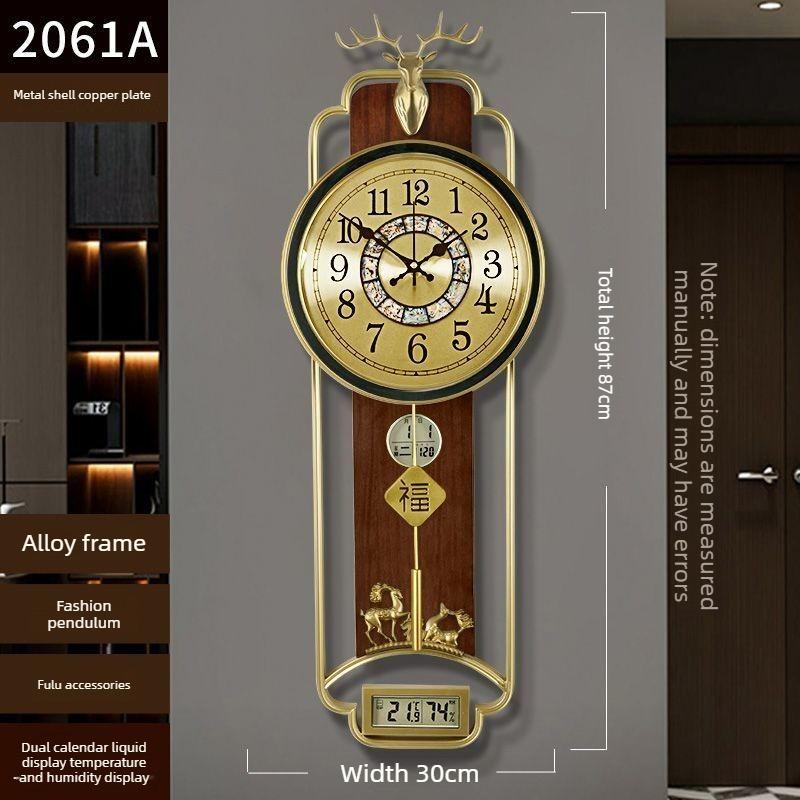 Wall Clock New Chinese Brass Living Room Home Solid Wood Luxury Chinese Style Silent High-end Watches Home Decoration