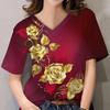 3D Floral Print Women Short Sleeve Tops V Neck Summer Lovers Couples T Shirt