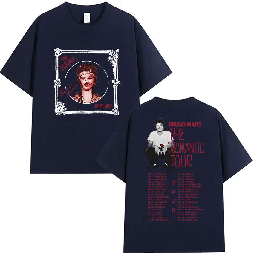 Bruno Mars The Romantic Tour 2026 Sommer Bedrucktes T-Shirt Herren Hip Hop Luxus Mode T-Shirt Y2k Retro Harajuku Baumwoll-T-Shirt