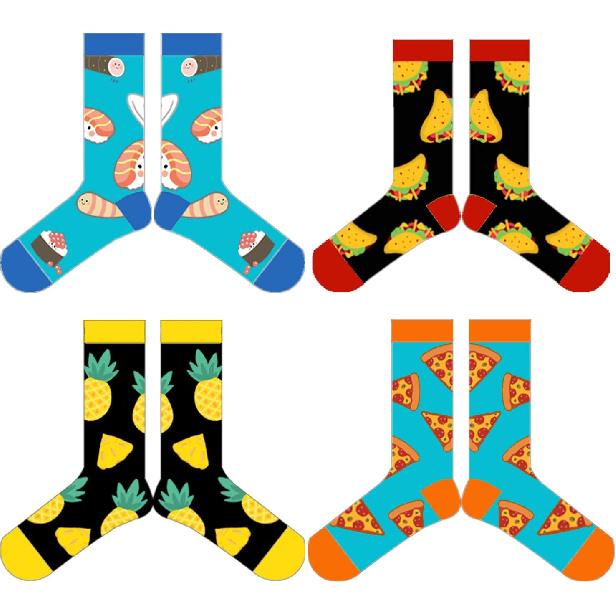 ALANGDUO Kids Boys Girls Novelty Crew Socks, 4 Pack Funny Crazy Cotton Socks for Kids, Cute Food Cartoon Casual Crew Socks, Funky Dress Stockings for