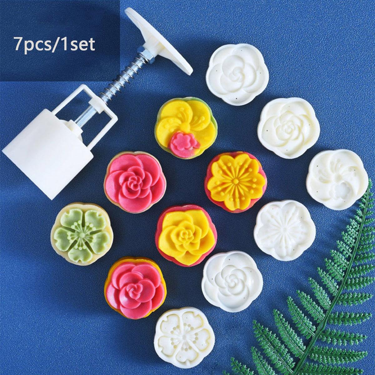 

7 шт.-Форма для лунного пирога Праздник середины осени Ручное прессование Цветок Форма для лунного пирога Сделай сам Ручной пресс для лунного пирога Инструменты для украшения мастики