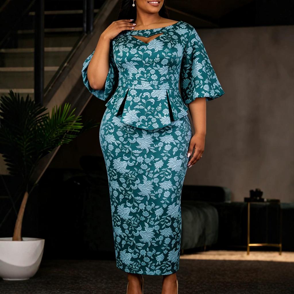 Jacquard Rüschen Bodycon Kleid in Übergröße - Elegantes Schlankmachendes Party-Outfit