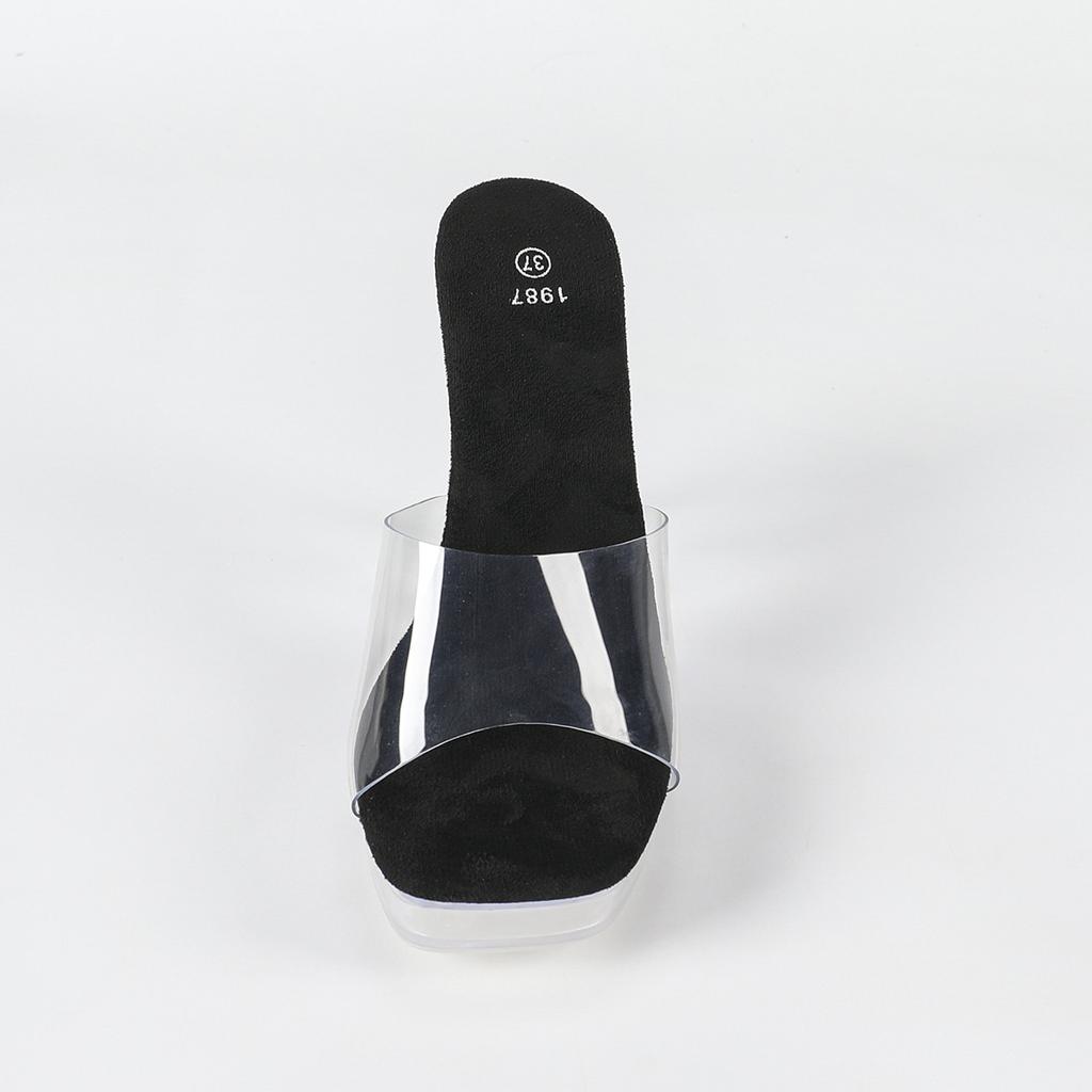 Women's 12CM Fashion Car Model Heels - Sexy Transparent Thick Heel Crystal Slippers, Non-Slip Square Toe Wedding & Party Shoes