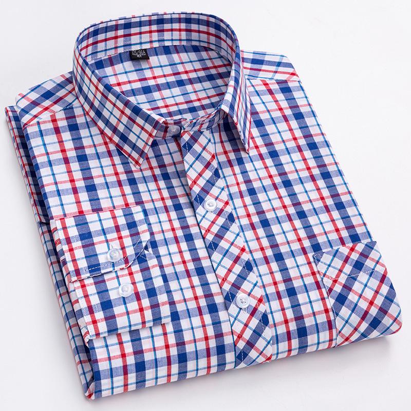 Men's 100% Cotton Plaid Long Sleeve Shirt - Casual Spring/Summer Style