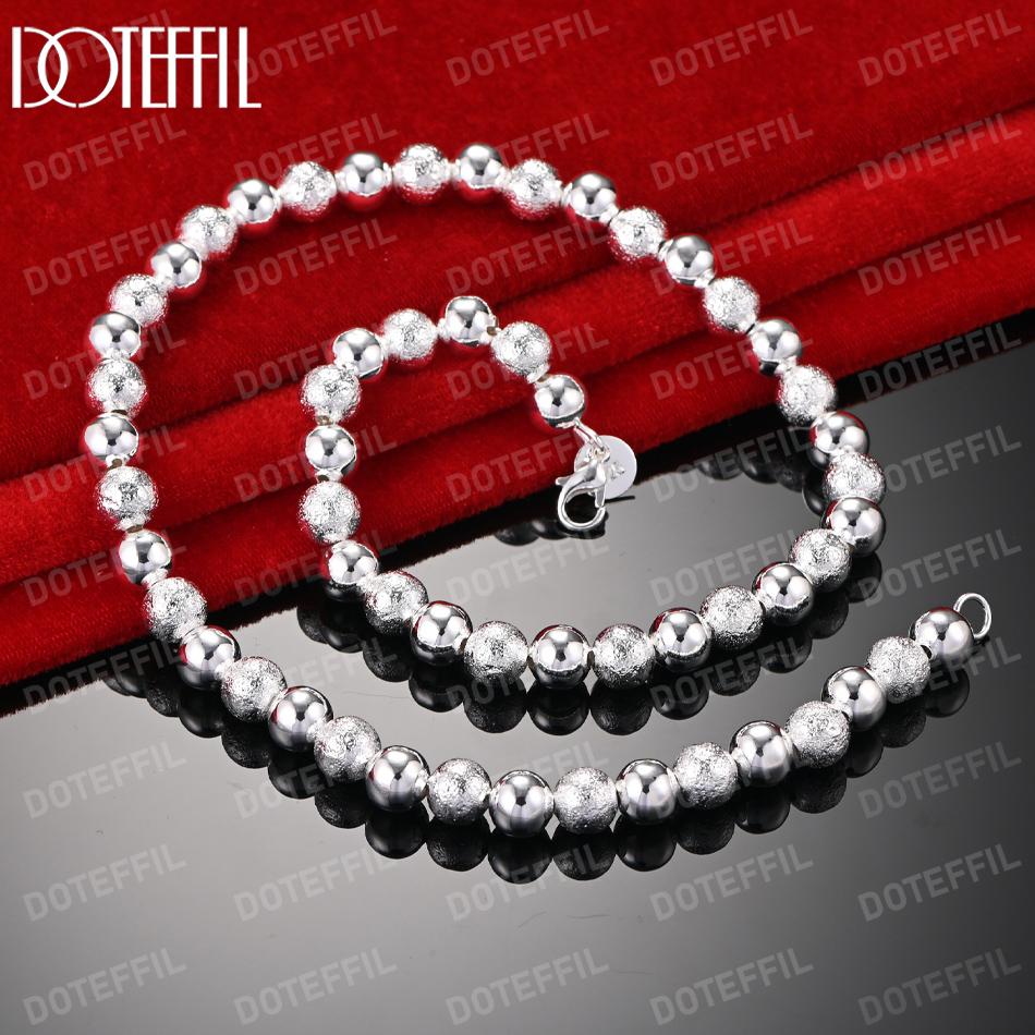 8mm 92 Sterling Silver Bead Necklace Fashion Wedding Jewelry