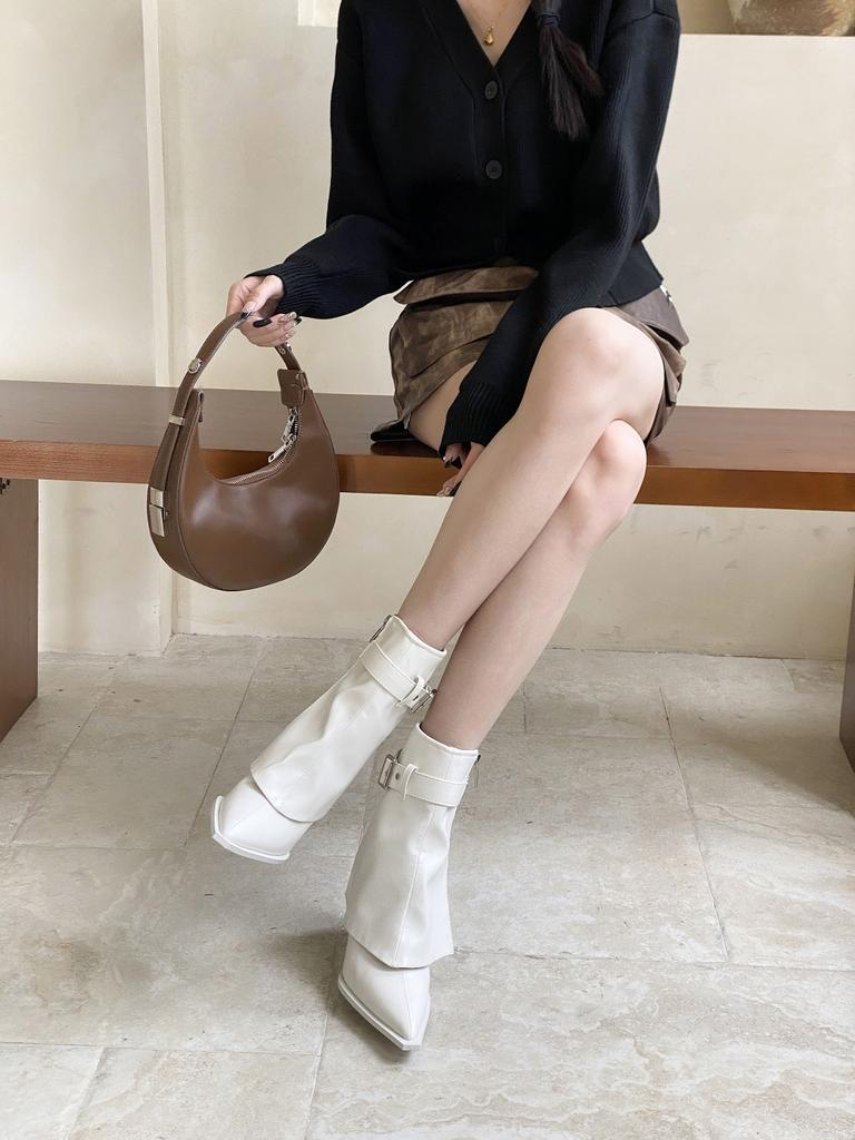 Pointed Heel Belt Buckle High Heel Short Boots Skirt Boots Pants Tube Boots Women's Short Boots Medium Boots