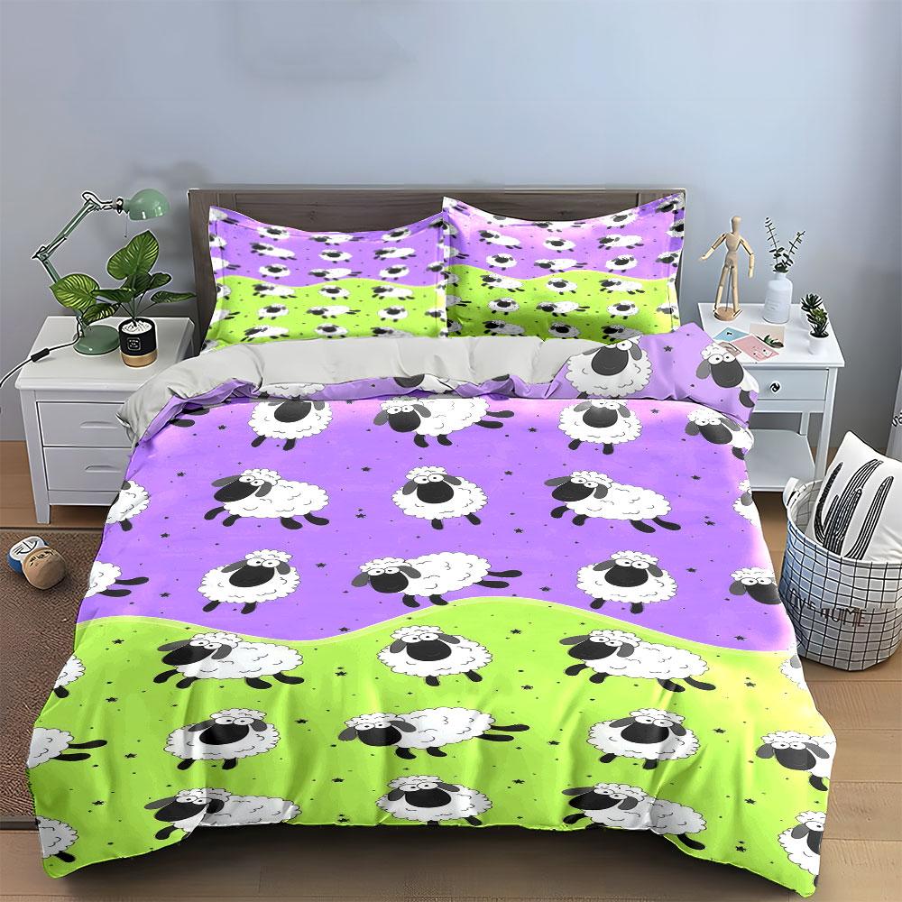 Cute Sheep Pattern Bedding Set Multiple Sizes Kid'S And Adults' Bedroom Exquisite 3Pc Bedding Set, Gift