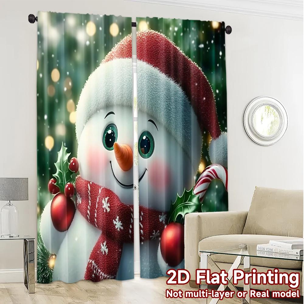 2pcs,Curtains Cute Snowman Christmas Winter Scene (6) Print Modern Curtains Versatile Polyester Fabric Curtains Holiday
