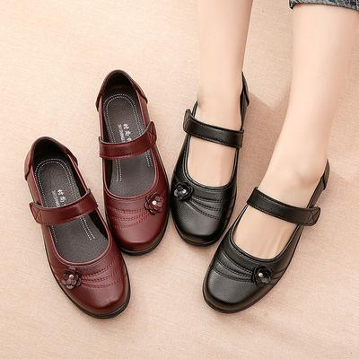 Middle-aged and Elderly Women's Fashion Spring Non Slip Soft Sole Floral Shoes Mom's Comfortable Flat Velcro Loafers