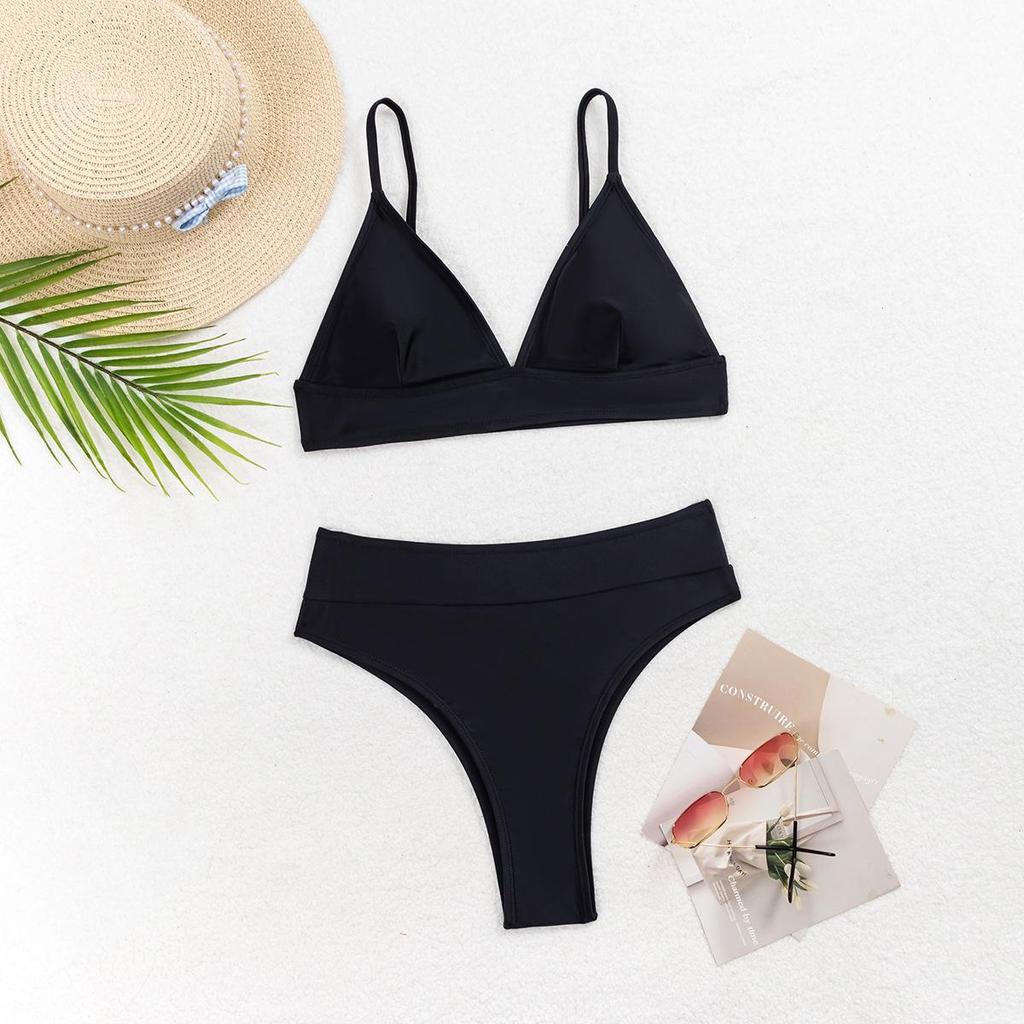 Women's Solid Color Strappy Bikini Swimsuit