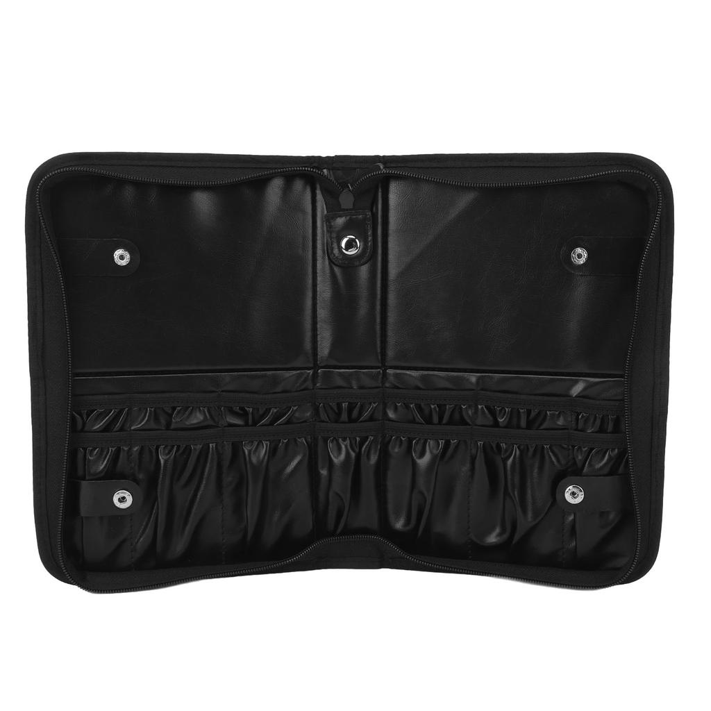 Folding Makeup Brush Organizer Bag PU Leather Stain Resistant 14 Holes Easy Access Travel Cosmetic Brush Case