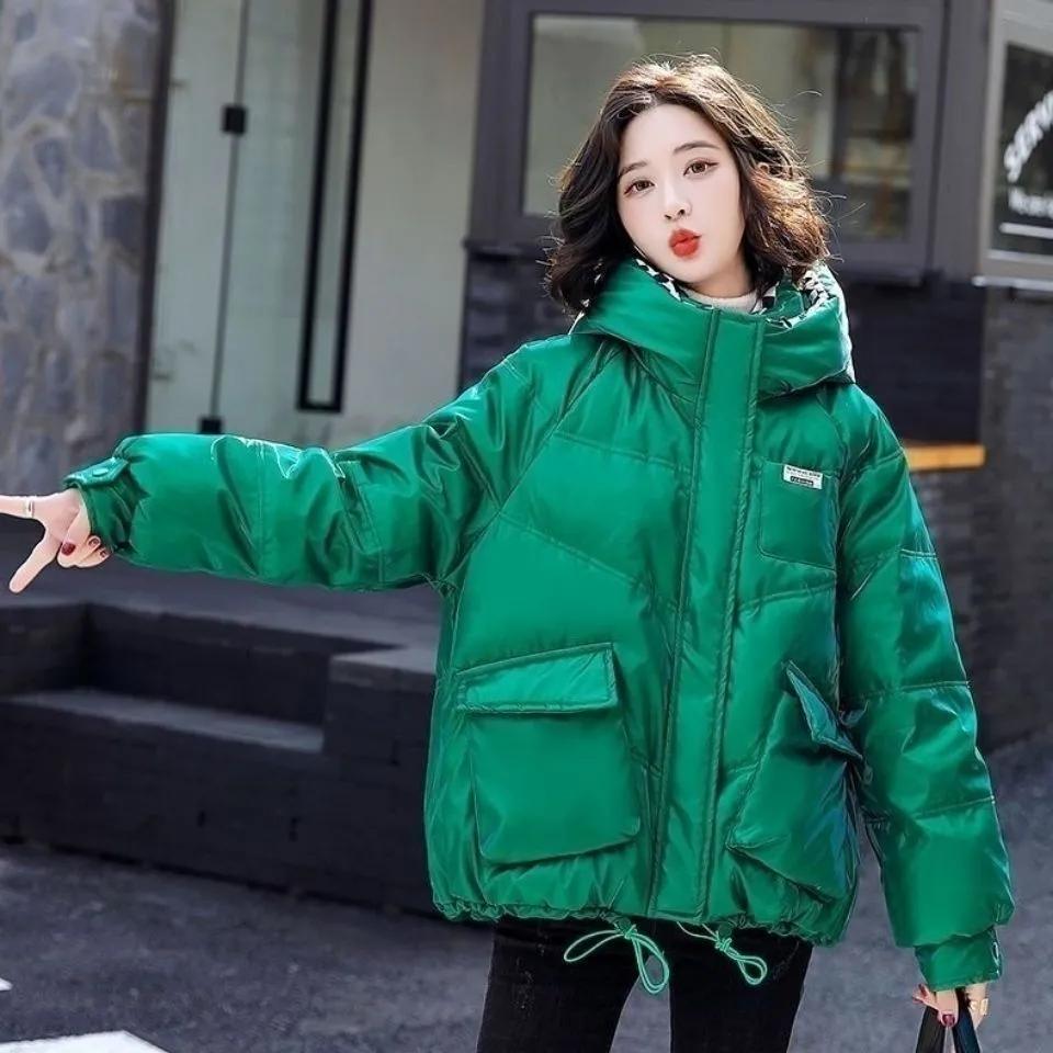 Shiny Disposable Large Size Padded Jacket Women's Short Loose Plaid Padded Jacket Winter Thick Warm Padded Jacket Tide