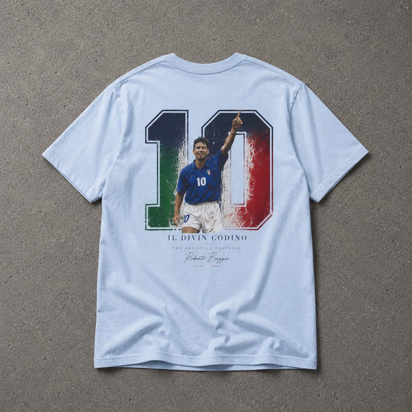 Roberto Baggio Il Divin Codino Italy Football Legend T-Shirt, Number 10 Soccer Tee L