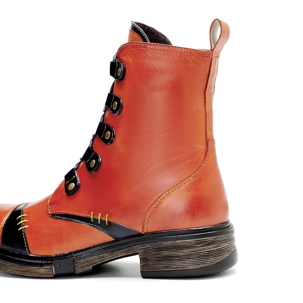 Johnature Short Boots Vintage Genuine Leather Solid Color Comfortable Handmade Women Shoes