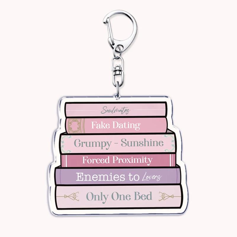Pastel I Heart Flowery Books Keychains Ring for Accessories Bag Pendant Key Chain Keyring Jewelry Fans Lovers Gifts