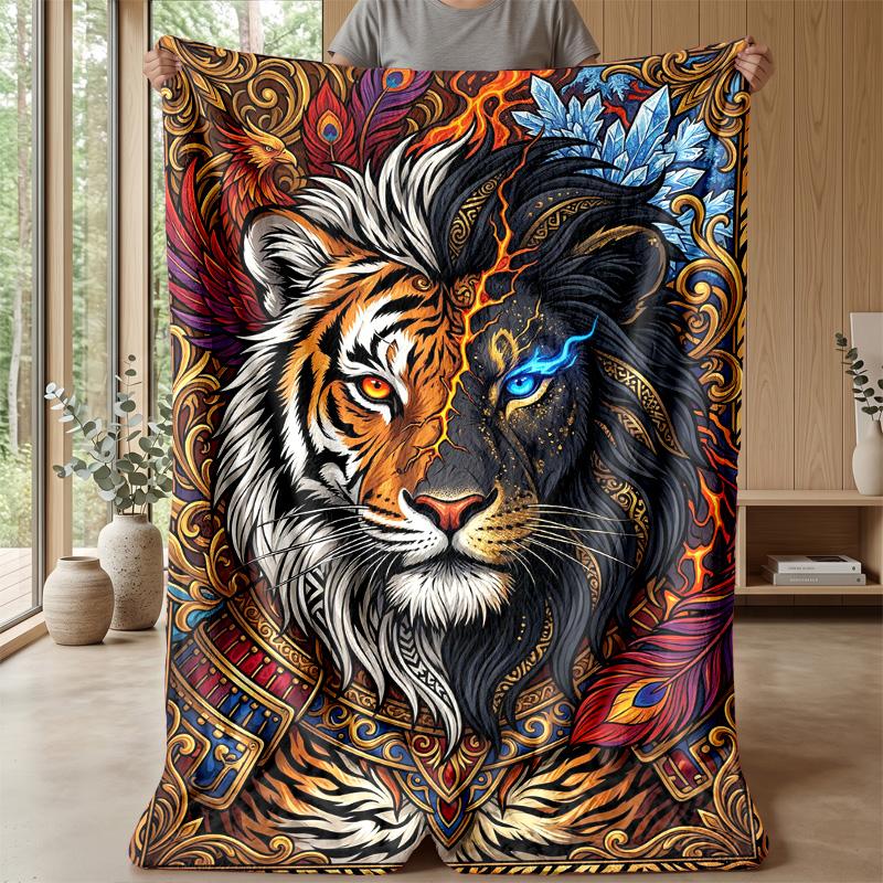 Tiger Jungle Adventure Theme Blanket Lightweight Warm Flannel Blanket Decorative Throw Blanket for Home Decoration