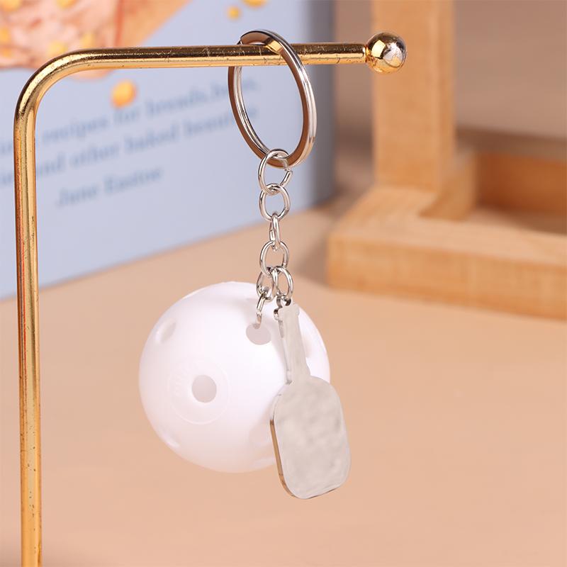 Creative Pickleball Racket Metal Keychain Colorful Hollow Golf Ball Keychains Pickle Dink Ball Fans Party Gift Bag Pendant