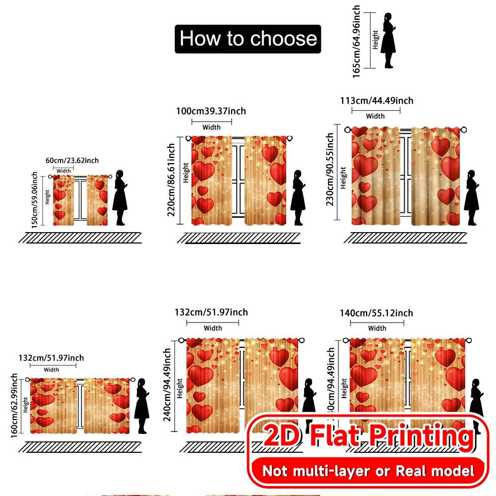 2pcs   2D FLAT PRINTING Curtains (Without Rod) Heartful Glow Minimalist holiday curtains Versatile Fabric Curtains Gifts Perfect