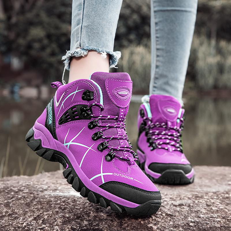 35-46 Couple Large Outdoor Mountaineering Shoes Casual Hiking Shoes with Velvet Warm High Top Cotton Shoes Snow Boots