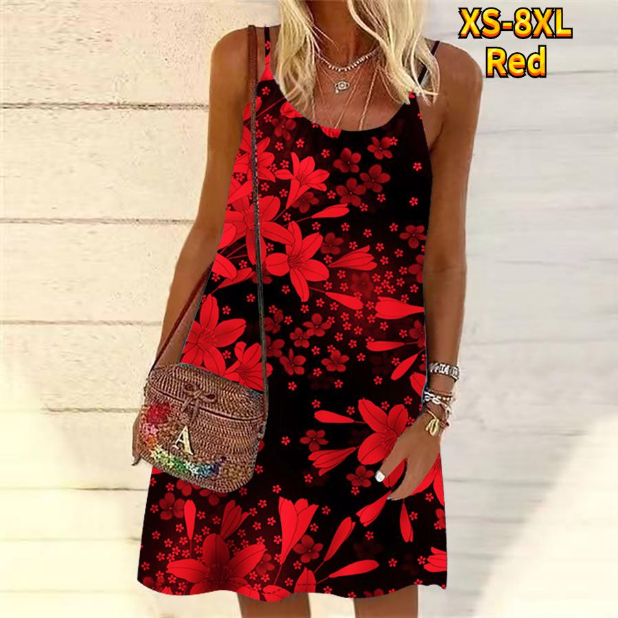 Women Flower Withering Lilies Printed Mini Dress Sleeveless Party Dress Summer Beach Dress Sundress