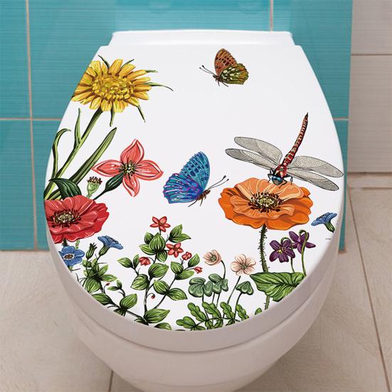 Tualeto dangtelių lipdukai Lipdukai PVC lipdukai Vinilo meno dekoracija Kūrybiška gėlė žolė drugelis laumžirgis sienų lipdukai Nuimamas vonios kambarys