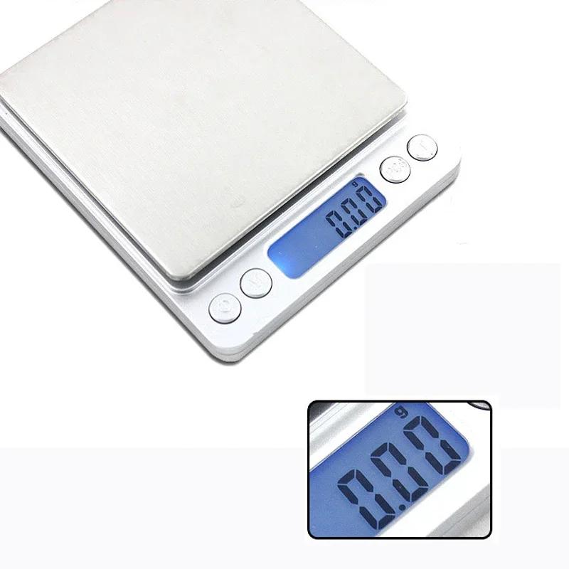 Pocket Digital Scale Electronic Weight Scales 3kg 0.1g / 500g 0.01g Jewelry Scale Food Kitchen Balance Silver With 2 Tray