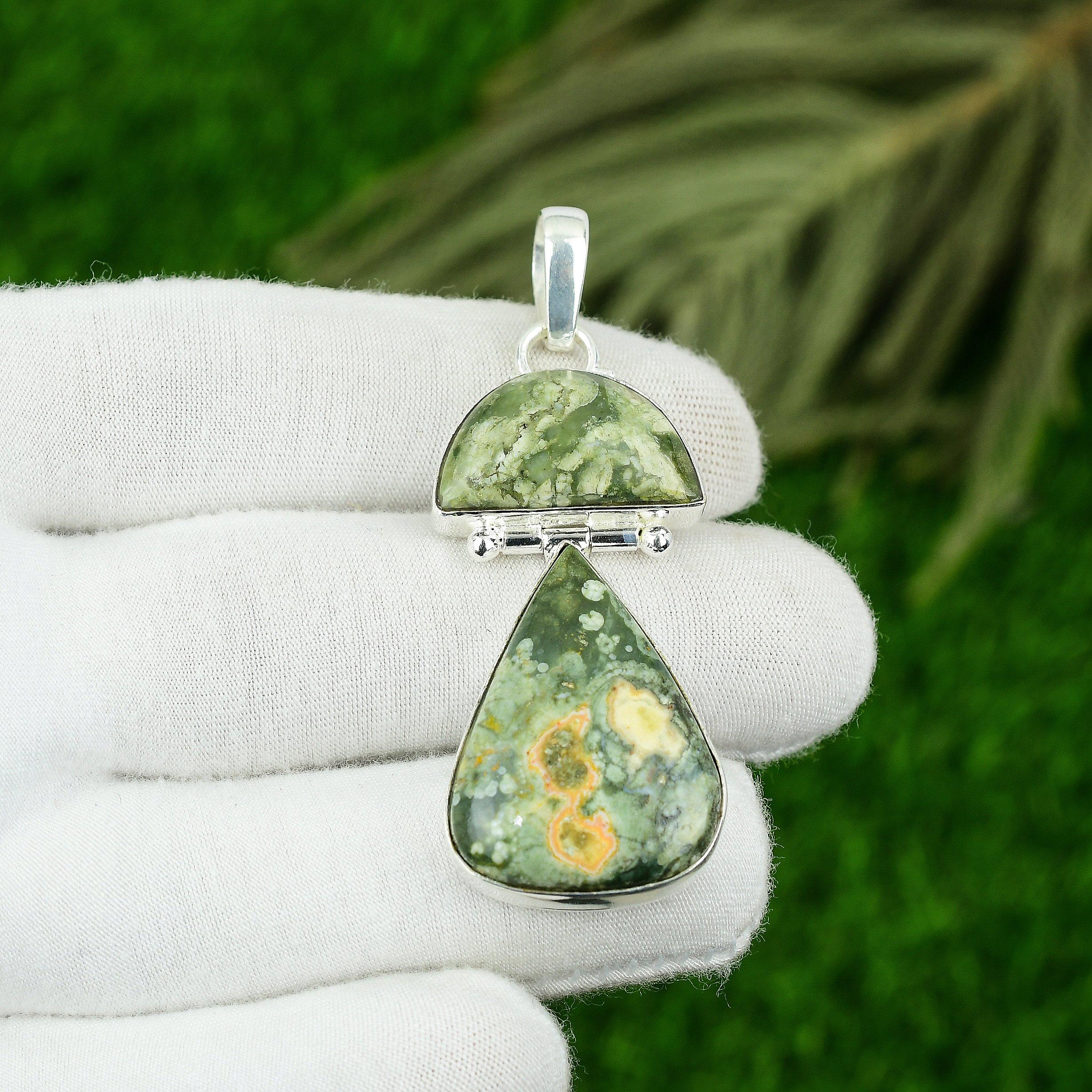 

Pear Rainforest Jasper Gemstone Wife Engagement Birthday Pendant Sterling Silver