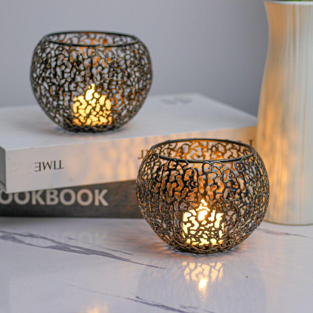 Golden Retro Electroplated Metal Candle Holder Cover Ornament with Ins Style Design
