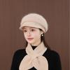 Warm Knit Beanie Hat Women Seniors Rabbit Fur Blend Winter Cap With Adjustable Fit Short Brim