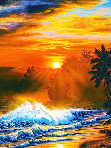 

Алмазная картина, полная квадратная круглая дрель, горный пейзаж, Алмазная мозаика, закат, вышивка крестиком, домашние художественные наклейки на стену Full Square 20X30CM светло-синий