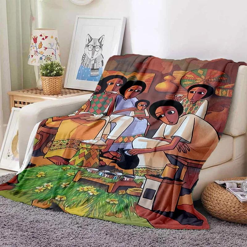 Cartoon Africa Ethiopian Painting Art Soft Flannel Blanket for Bed Bedroom Sofa Picnic,Throw Blanket for Outdoors Leisure